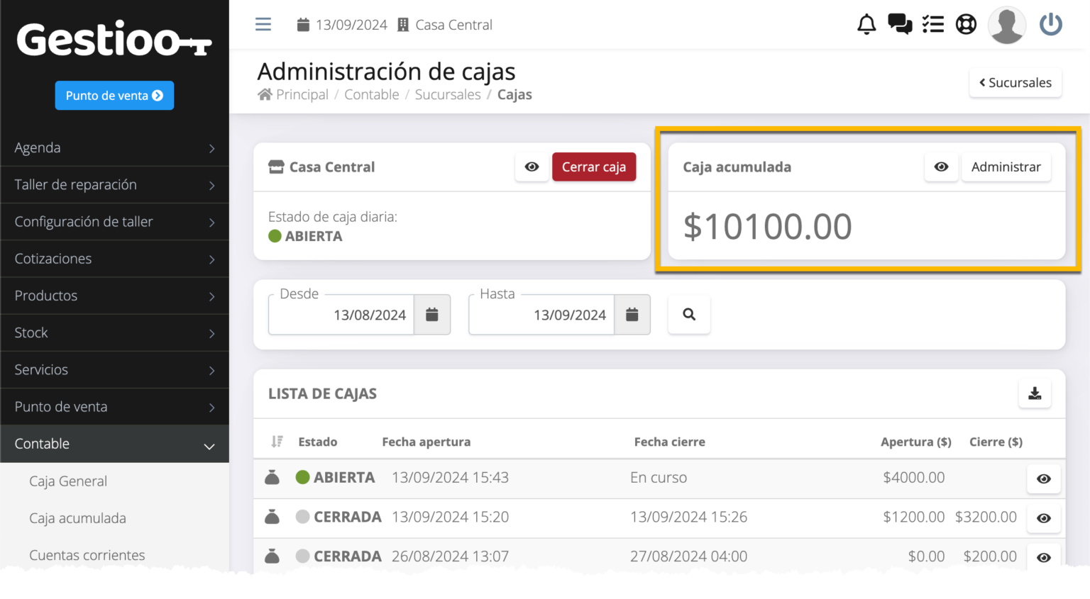 Visualización del total de la caja acumulada en la caja general – Blog