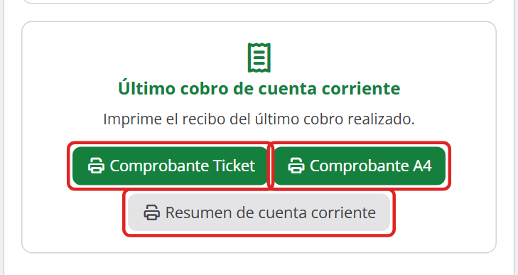 Punto de venta después del cobro con el saldo actualizado y el bloque Último cobro de cuenta corriente