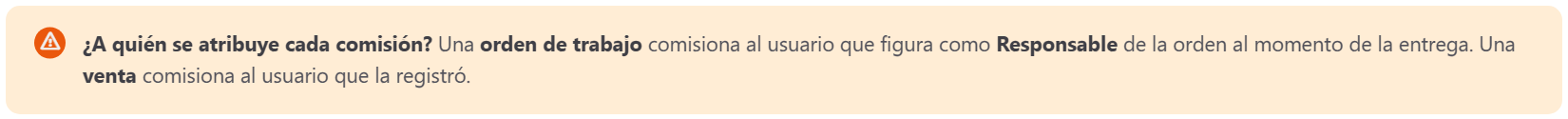 Aviso de Gestioo que explica a quién se atribuye la comisión de cada orden de trabajo y de cada venta