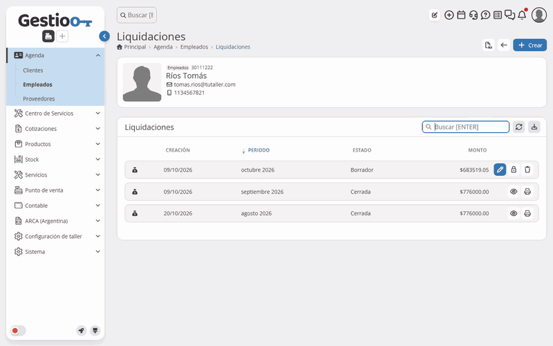 Liquidación de un empleado con las comisiones agregadas como haberes y el total actualizado